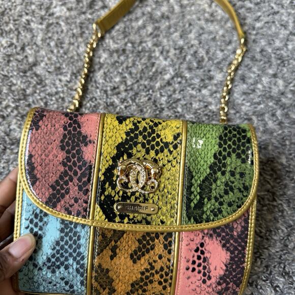 SHARIF Exotic Skin Colorful Snake Print Leather Crossbody Bag Mini Small Chain - Picture 4 of 10